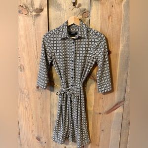 Express Shirt Dress Button Down Belt Collar 3/4 Sleeve Career Gold Black Siz 1/2